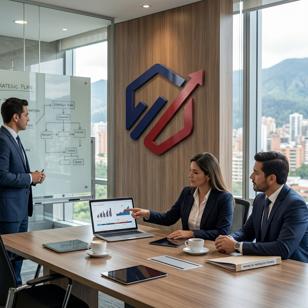 Página del brochure de LICIEXPERT con objetivos y enfoque de trabajo